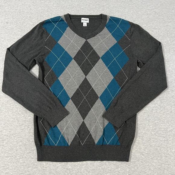 Old Navy Sweater Mens Medium Argyle V-neck Pullover Preppy Golf Cotton 2013 - Picture 1 of 9